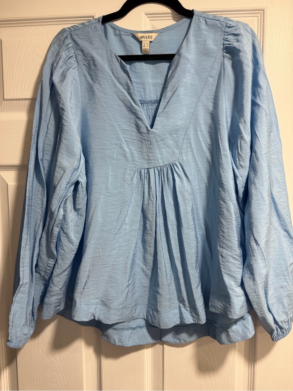 Light Blue V-Neck Peasant Blouse